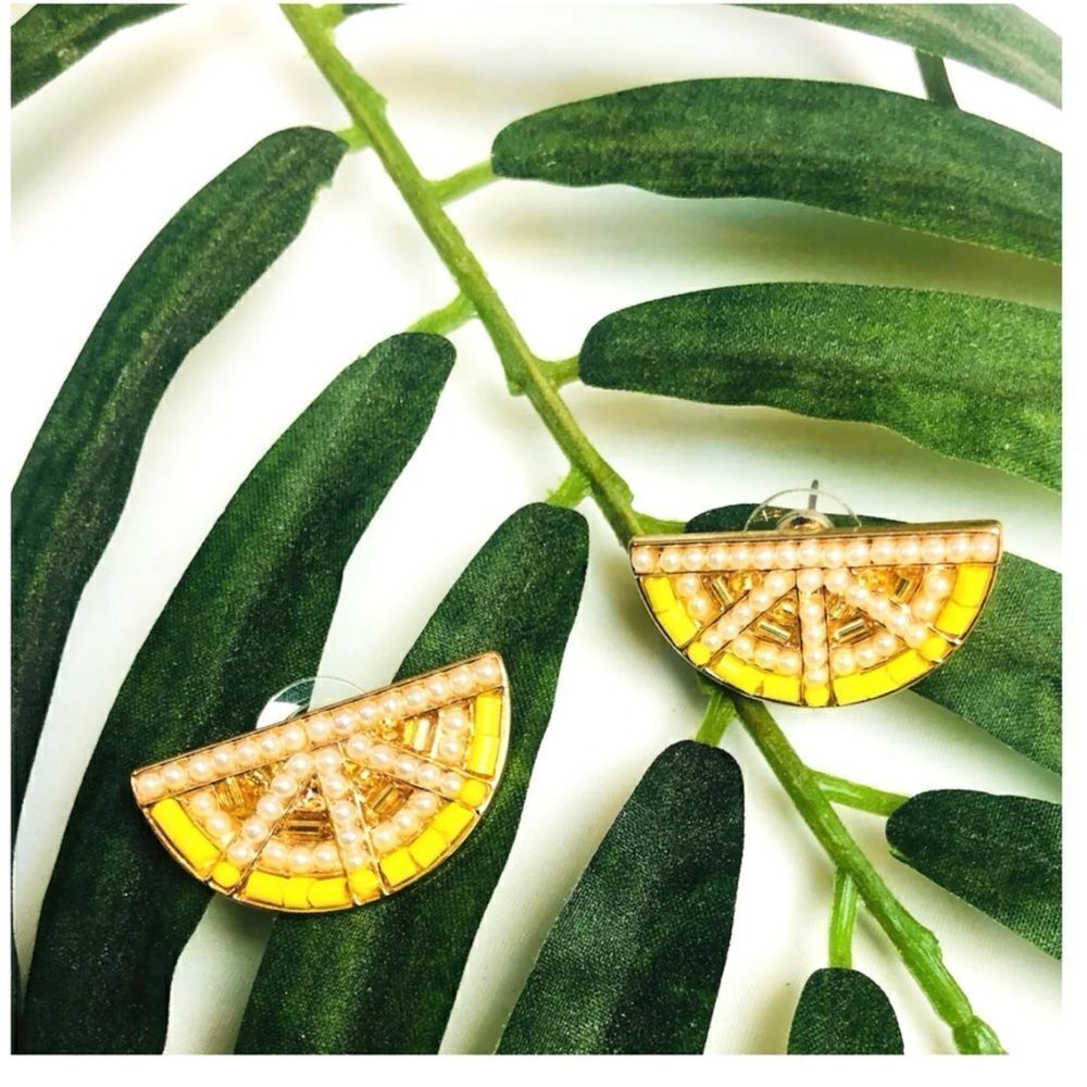 James Ascher Lemon Fruit Beaded Stud Earrings‎